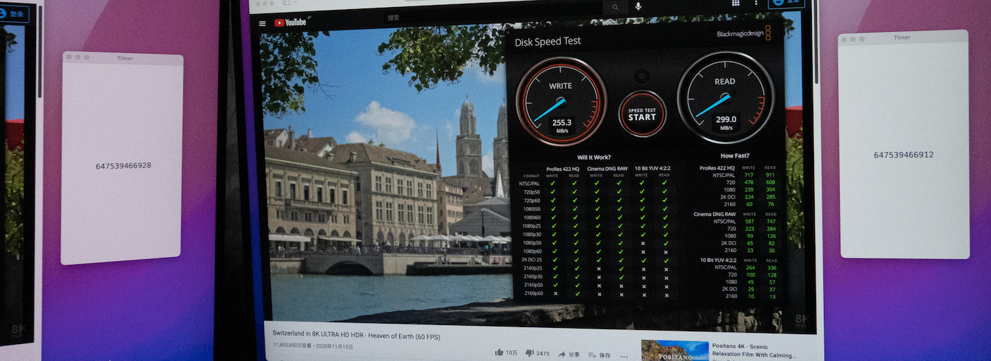 Mirrored timer when playing 4K60 video and SSD speed testing